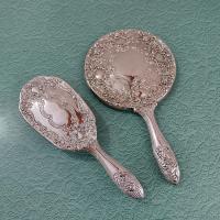 Vintage 1940's Silver Plated Vanity Hand Mirror and Brush Set, Towle Silversmiths Old Master Pattern