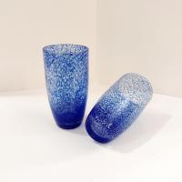 Vintage Blue Splatter Glass Tumblers, Set of Two, 16 Ounce Drinking Glasses