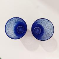 Vintage Blue Splatter Glass Tumblers, Set of Two, 16 Ounce Drinking Glasses