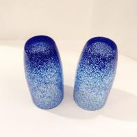 Vintage Blue Splatter Glass Tumblers, Set of Two, 16 Ounce Drinking Glasses