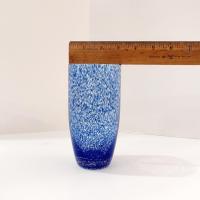 Vintage Blue Splatter Glass Tumblers, Set of Two, 16 Ounce Drinking Glasses