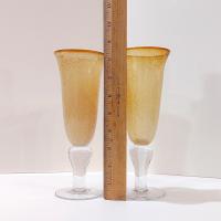 Vintage Artland Amber Iris Bubble Glass Champagne Flutes, Set of Two, Blown Glass Cocktail Goblets