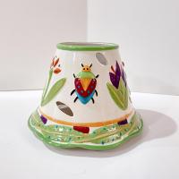 Vintage Yankee Candle Ceramic Shade Jar Topper and Under Plate, Floral Dragonfly Lady Bug Design