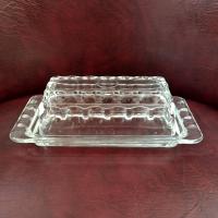 Vintage Clear Glass Butter Dish with Thumbprint Design