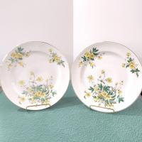 Vintage Edwin Knowles Buttercup Dinner Plate, Set of Two, Floral Ceramic 1940's Dinnerware