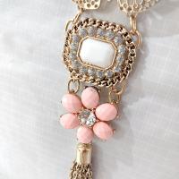 Vintage Butterfly and Pink Flower Gold Tone Tassel Statement Necklace, Erica Lyons Lavalier Butterfly Necklace