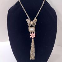 Vintage Butterfly and Pink Flower Gold Tone Tassel Statement Necklace, Erica Lyons Lavalier Butterfly Necklace