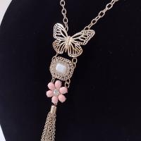 Vintage Butterfly and Pink Flower Gold Tone Tassel Statement Necklace, Erica Lyons Lavalier Butterfly Necklace