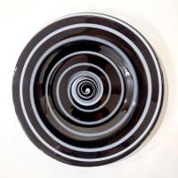 Vintage Black and White Spiral Swirled Art Glass Salad Dessert Luncheon Plates, Set of Two