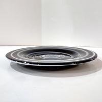 Vintage Black and White Spiral Swirled Art Glass Salad Dessert Luncheon Plates, Set of Two