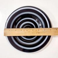 Vintage Black and White Spiral Swirled Art Glass Salad Dessert Luncheon Plates, Set of Two