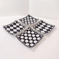 Vintage Black and White Checkered Polka Dot Cocktail Appetizer Plates, Set of 4