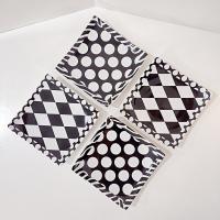 Vintage Black and White Checkered Polka Dot Cocktail Appetizer Plates, Set of 4