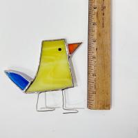Stained Glass Standing Bird, Funky Yellow and Blue Glass Bird Suncatcher, Bird Lover Gift, Windowsill Sitter