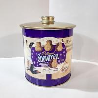 Vintage Cadbury Chocolate Snowman Cookies Tin, Round Cylinder Storage Container with Moisture Absorbing Lid