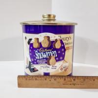 Vintage Cadbury Chocolate Snowman Cookies Tin, Round Cylinder Storage Container with Moisture Absorbing Lid