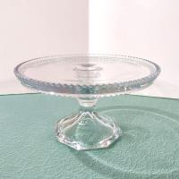 Antique Heisey Puritan 341 Clear Pressed Glass Pedestal Cake Stand with Beaded Lip, Vintage EAPG Pastry Dessert Display Plate
