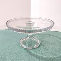 Antique Heisey Puritan 341 Clear Pressed Glass Pedestal Cake Stand with Beaded Lip, Vintage EAPG Pastry Dessert Display Plate