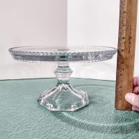 Antique Heisey Puritan 341 Clear Pressed Glass Pedestal Cake Stand with Beaded Lip, Vintage EAPG Pastry Dessert Display Plate