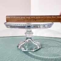 Antique Heisey Puritan 341 Clear Pressed Glass Pedestal Cake Stand with Beaded Lip, Vintage EAPG Pastry Dessert Display Plate