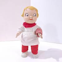 Vintage 1960's Campbells Soup Kids Doll with Red and White Dress, Poseable Campbell's Kids Blonde Boy Doll