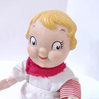 Vintage 1960's Campbells Soup Kids Doll with Red and White Dress, Poseable Campbell's Kids Blonde Boy Doll
