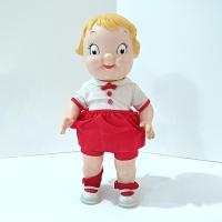 Vintage 1960's Campbells Soup Kids Doll with Red and White Dress, Poseable Campbell's Kids Blonde Girl Doll