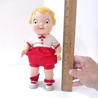 Vintage 1960's Campbells Soup Kids Doll with Red and White Dress, Poseable Campbell's Kids Blonde Girl Doll