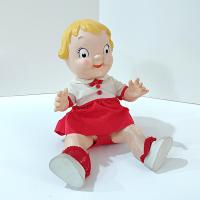 Vintage 1960's Campbells Soup Kids Doll with Red and White Dress, Poseable Campbell's Kids Blonde Girl Doll