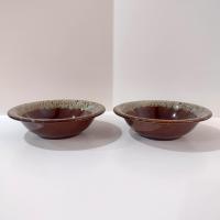 Vintage Canonsburg CAN38 Ironstone Coupe Cereal Bowls, Set of Two, Canonsburg Pottery Ceramic Brown Drip Glaze Bowls