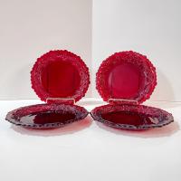 Vintage Avon 1876 Cape Cod Ruby Red Glass Salad Appetizer Dessert Plates, Set of Four