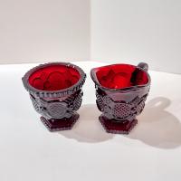 Vintage Avon 1876 Cape Cod Ruby Red Glass Creamer and Open Sugar Bowl Set