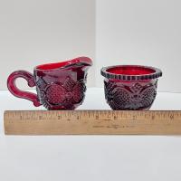 Vintage Avon 1876 Cape Cod Ruby Red Glass Creamer and Open Sugar Bowl Set
