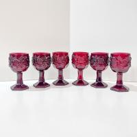 Vintage Avon 1876 Cape Cod Ruby Red Small Wine Glasses, Set of 6, Aperitif Cordial Sherry Port Wine Glasses, Holiday Christmas Glassware