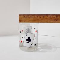 Vintage Luminarc Card Party Double Old Fashioned Whiskey Lowball Glasses, Set of Two, Playing Cards Poker Barware