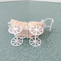Vintage Victorian Lace Doll House Baby Carriage, Miniature Baby with White Metal Stroller Christmas Tree Ornament