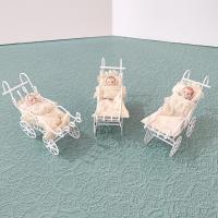 Vintage Victorian Lace Doll House Baby Carriage, Miniature Baby with White Metal Stroller Christmas Tree Ornament