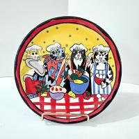 Vintage Candace Reiter Catzilla Cooking Chef Cats Ceramic Plate, Whimsical Cat 8 Inch Plate