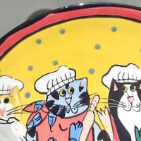 Vintage Candace Reiter Catzilla Cooking Chef Cats Ceramic Plate, Whimsical Cat 8 Inch Plate