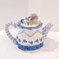 Vintage 1997 Avon Blue Rose Collection Kitty Cat Teapot, Cat Lover Gift