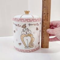 Princess Cat Ceramic Canister Container, Kitty Cat Treat Holder Jar with Lid
