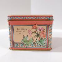 Vintage 1977 Hallmark Kitten Cat and Flowers Square Metal Storage Tin, Cat Treat Container