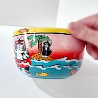 Vintage Candace Reiter Catzilla Fishing Swimming Snorkeling Cats Ceramic Bowl, Whimsical Cat All Purpose Bowl