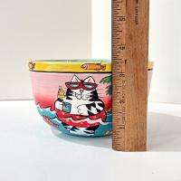 Vintage Candace Reiter Catzilla Fishing Swimming Snorkeling Cats Ceramic Bowl, Whimsical Cat All Purpose Bowl