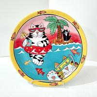 Vintage Candace Reiter Catzilla Swimming Snorkeling Cats Ceramic Plate, Whimsical Collectible Cat 8 Inch Plate