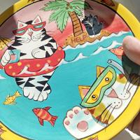 Vintage Candace Reiter Catzilla Swimming Snorkeling Cats Ceramic Plate, Whimsical Collectible Cat 8 Inch Plate