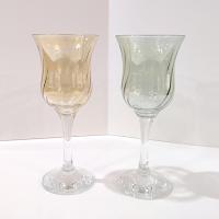 Vintage Crate and Barrel Amber and Green Optic Swirl Wine Glasses, Set of 2