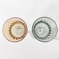 Vintage Crate and Barrel Amber and Green Optic Swirl Wine Glasses, Set of 2