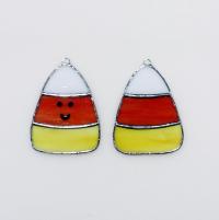 Stained Glass Candy Corn Suncatcher, Halloween Decoration, Happy Face or Plain Candy Corn Ornament