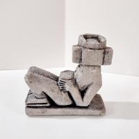 Vintage Reclining Chac Mool Mayan Stone Figurine, Mexican Aztec Carved Stone Statue